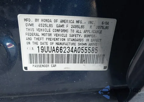 2004 Acura Tl z USA, uszkodzony, nr VIN 19UUA66234A055585